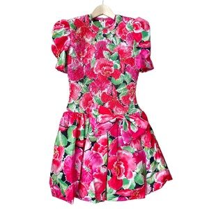 Vtg 80s 90s Opening Night Floral Party Dress Bubble Hem Puff Sleeve Prom Sz 3 4